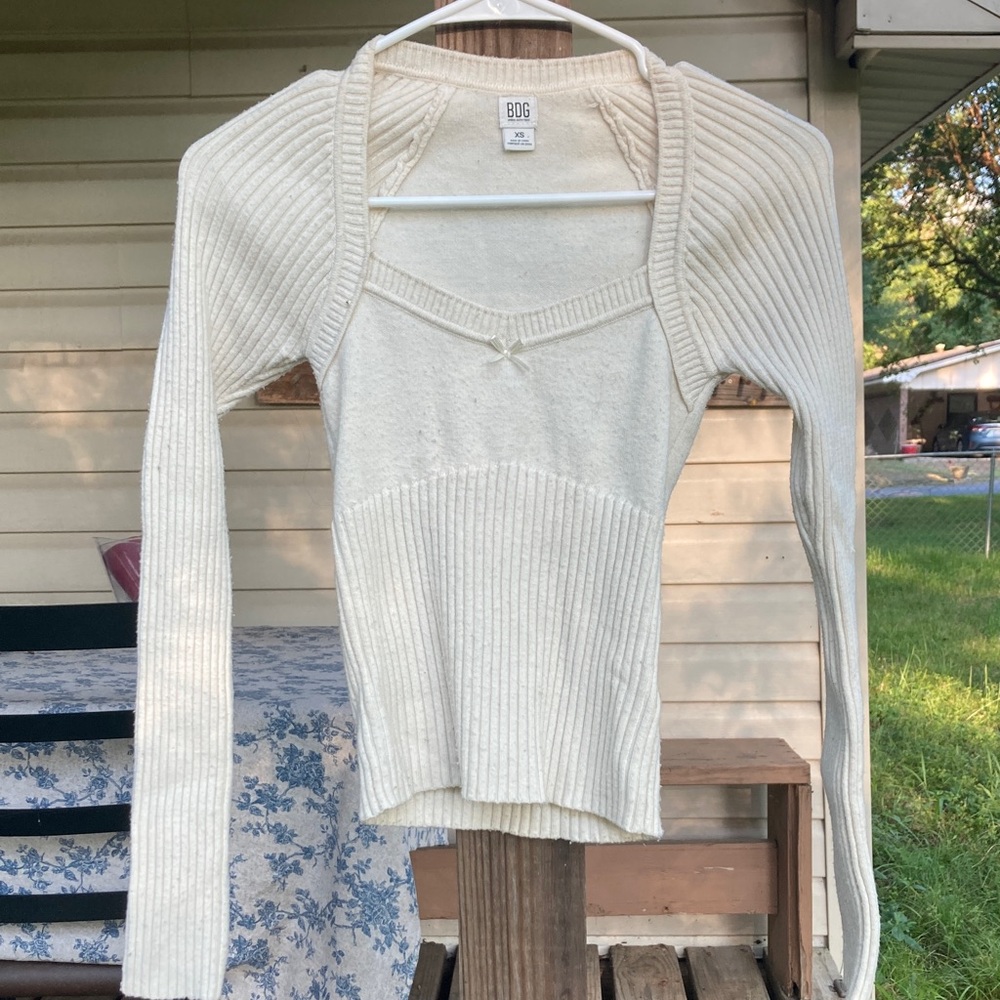 BDG Cream Ribbed Knit Sweater